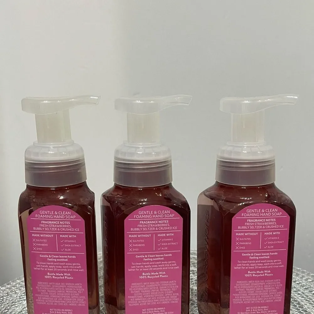 BBW Strawberry Soda Foaming Hand Soap Set of 3 NWT